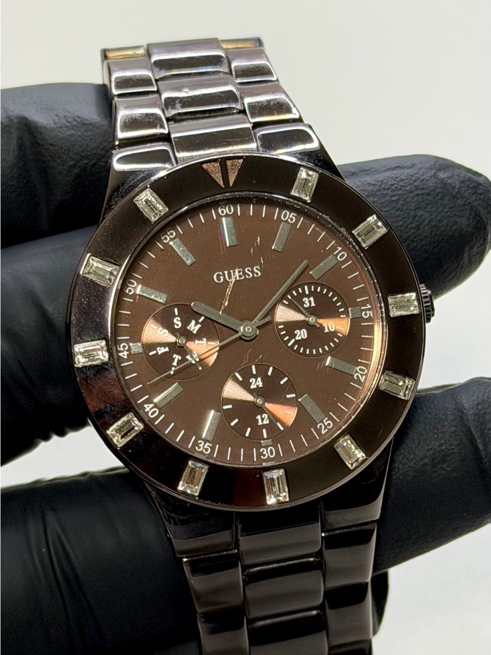 Guess Waterpro U13013L2 Calendar Brown Dial Black SS 35mm Ladies’ Watch